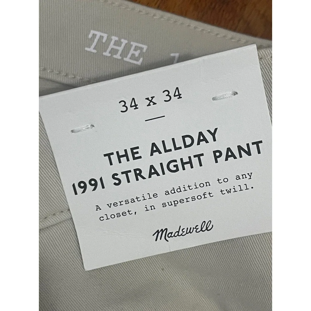 MADEWELL The Allday 1991 Straight Pant 34x34 Cream Off White Chino NEW NS352